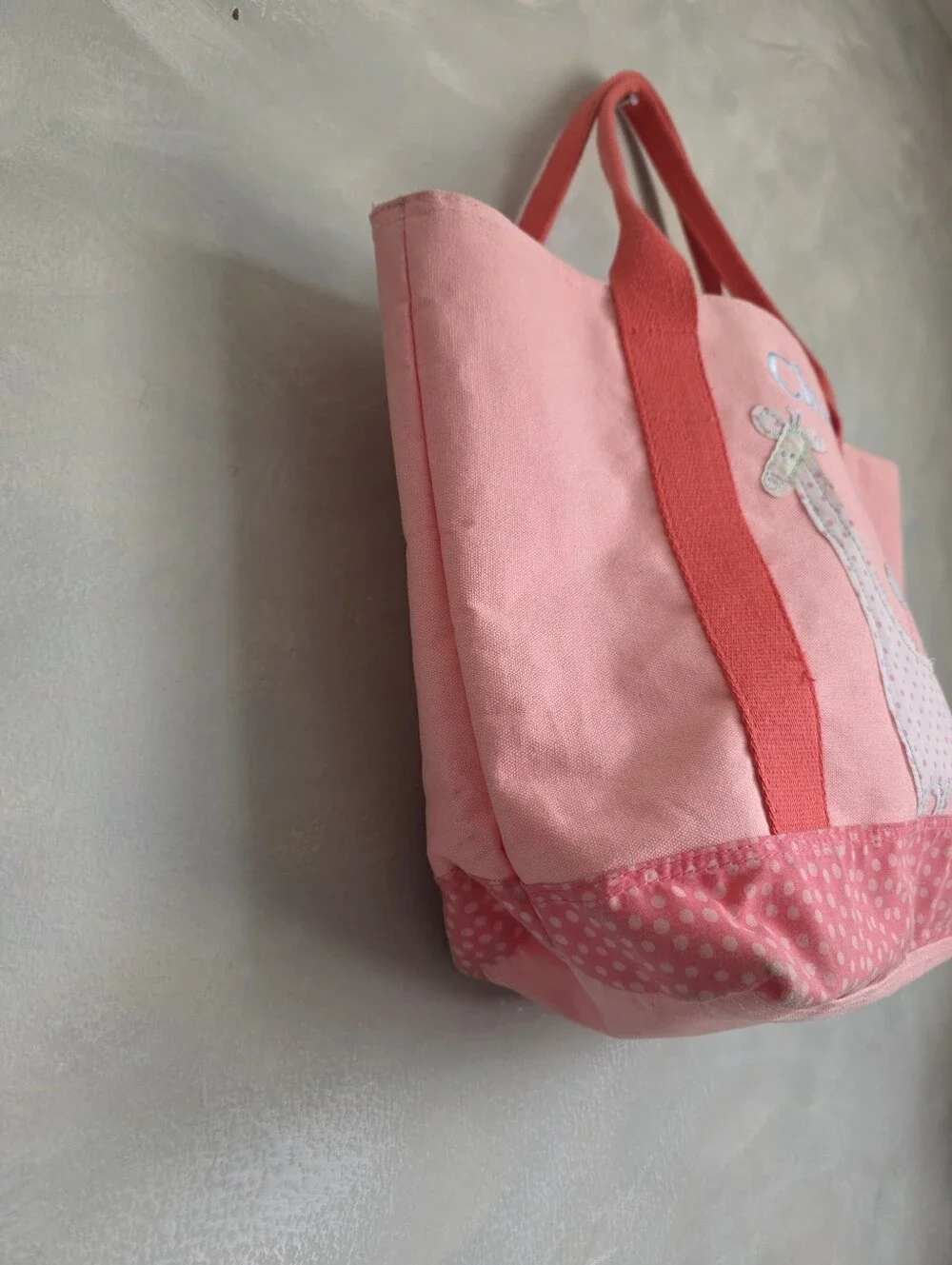 Vtg 2011 Pottery Barn Kids Pink Canvas Giraffe Tote Bag 